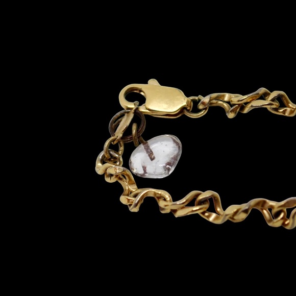 24K GFL Chain Link Bracelet Dainty Vintage Links with Glass Heart Charm 7" Long - Picture 12 of 16